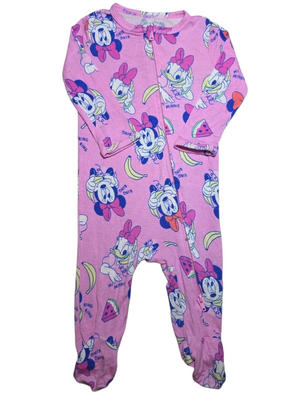 Disney Pink Minnie & Daisy Footed One-Piece Pajamas - Viscose/Spandex 0/3 Months